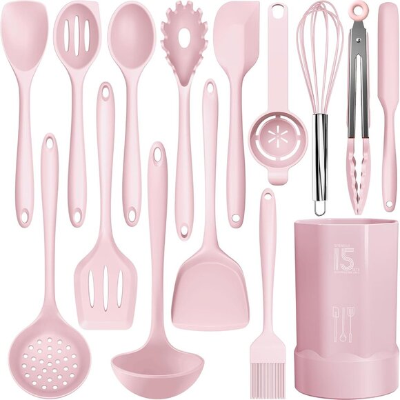 🆕 Silicone Heat Resistant Kitchen Utensils Turner Tongs Spatula Spoon Brush Set - Picture 1 of 8